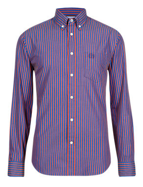 2in Longer Pure Cotton Tailored Fit Striped Shirt Image 2 of 4