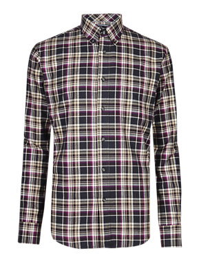 2in Longer Pure Cotton Thermal Flannel Ombre Checked Shirt Image 2 of 3