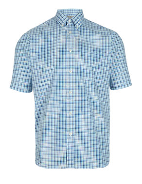 2in Longer Pure Cotton Triple Checked Shirt Image 2 of 3