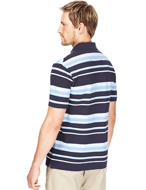 2in Longer Pure Cotton Varied Striped Polo Shirt Image 2 of 3