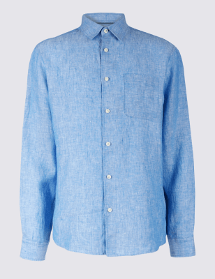 Blue M&S Collection Pure Linen Men's Shirt