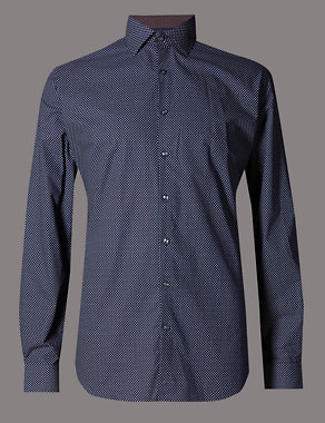 2in Longer Supima® Cotton Tailored Fit Spotted Shirt Image 2 of 5