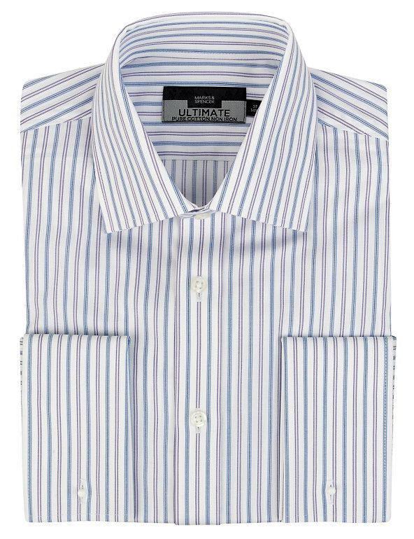 2in Longer Ultimate Non-Iron Pure Cotton Striped Shirt Image 1 of 1