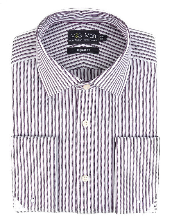 2in Longer Ultimate Non-Iron Pure Cotton Textured Striped Shirt Image 1 of 1