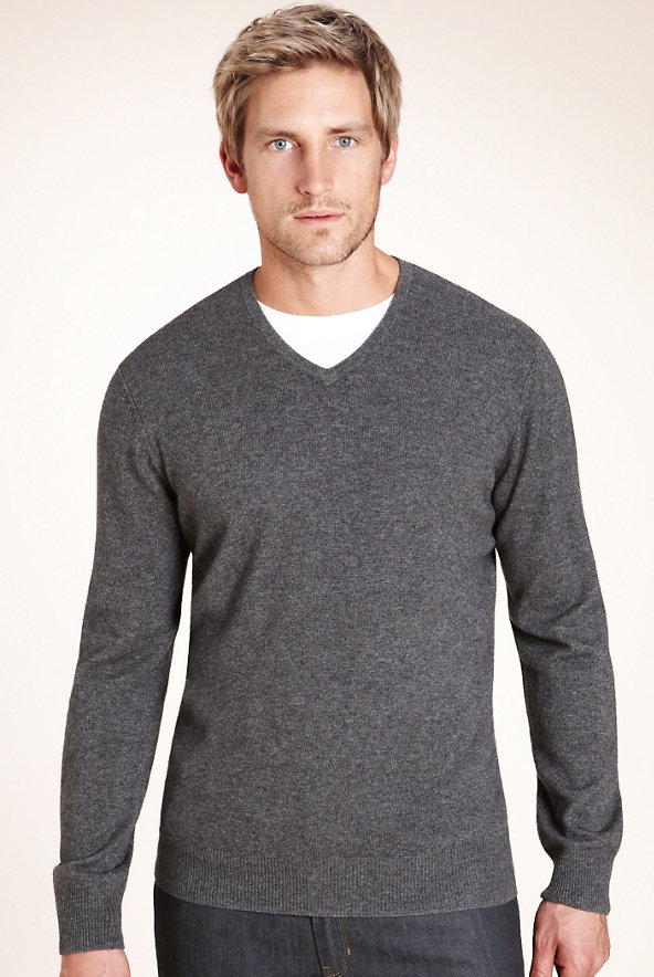 2in Longer Wool Rich V-Neck Jumper with Cashmere Image 1 of 1
