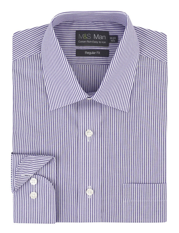 2in Shorter Cotton Rich Easy to Iron Bengal Striped Shirt Image 1 of 1