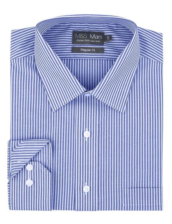 2in Shorter Cotton Rich Non-Iron Striped Shirt Image 1 of 1