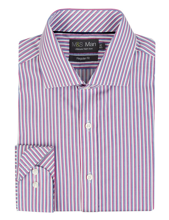 2in Shorter Ultimate Non-Iron Pure Cotton Bold Textured Striped Shirt Image 1 of 1
