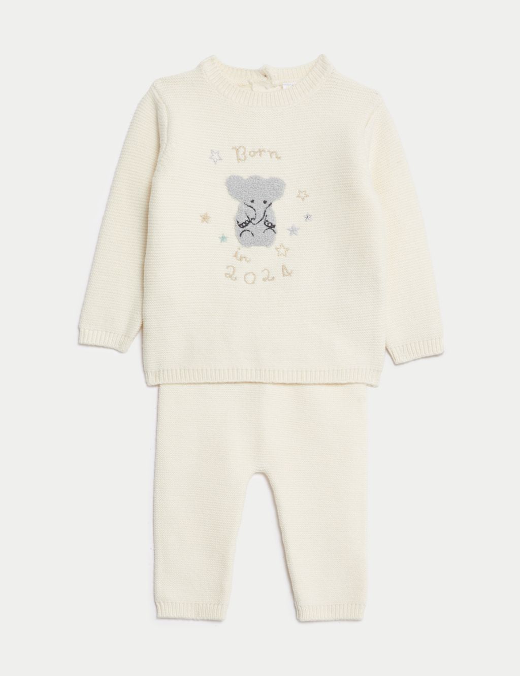 2pc Born in 2024 Knitted Elephant Outfit (0-9 Mths) | M&S Collection | M&S