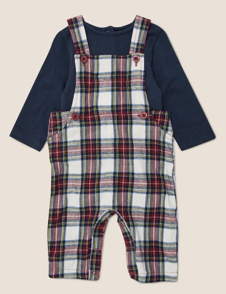 2pc Checked Woven Dungaree Outfit (0-3 Yrs) 1 of 6