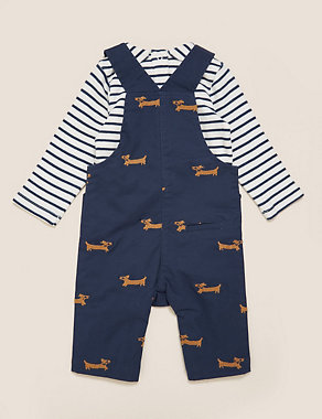 2pc Cotton Embroidered Dog Dungaree Outfit (0-3 Yrs) Image 2 of 5