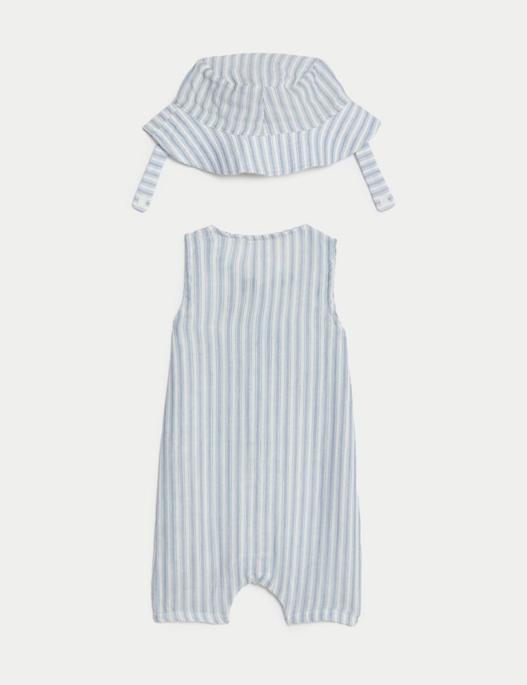 2pc Cotton Pure Cotton Striped Romper and Hat (0–3 Yrs) 2 of 4