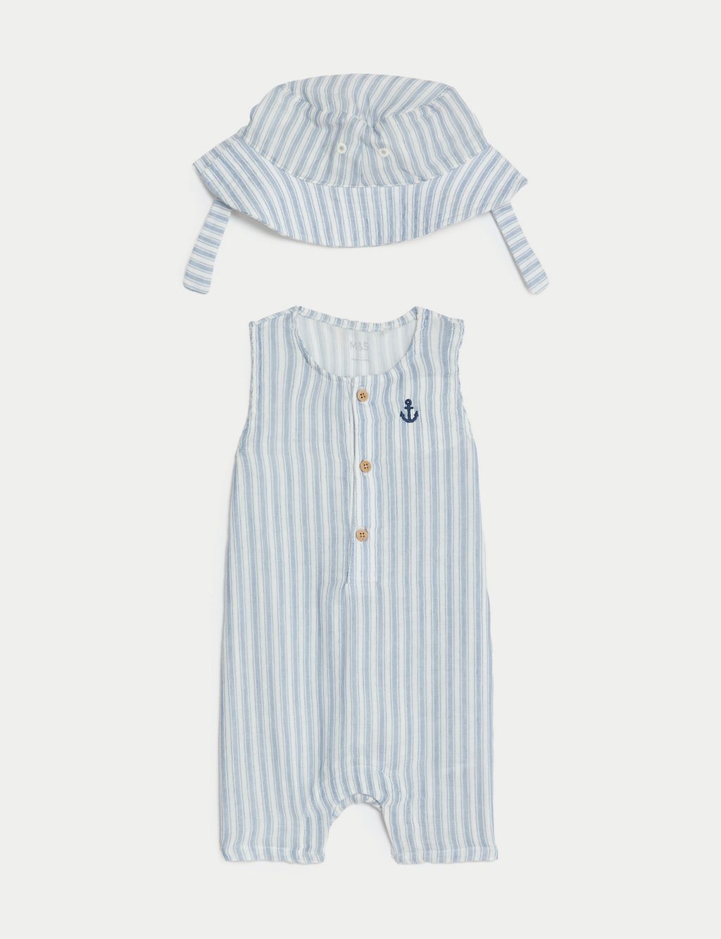 2pc Cotton Pure Cotton Striped Romper and Hat (0–3 Yrs) 3 of 4