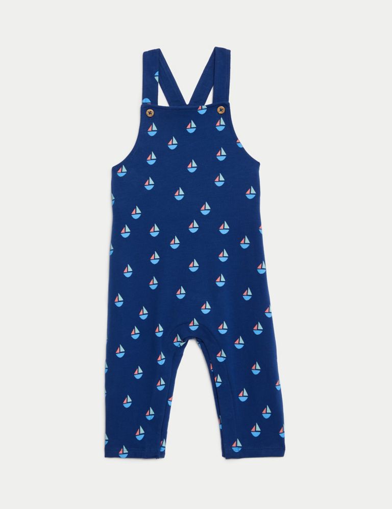2pc Cotton Rich Boat Print Dungaree Outfit (0-3 Yrs) 4 of 10