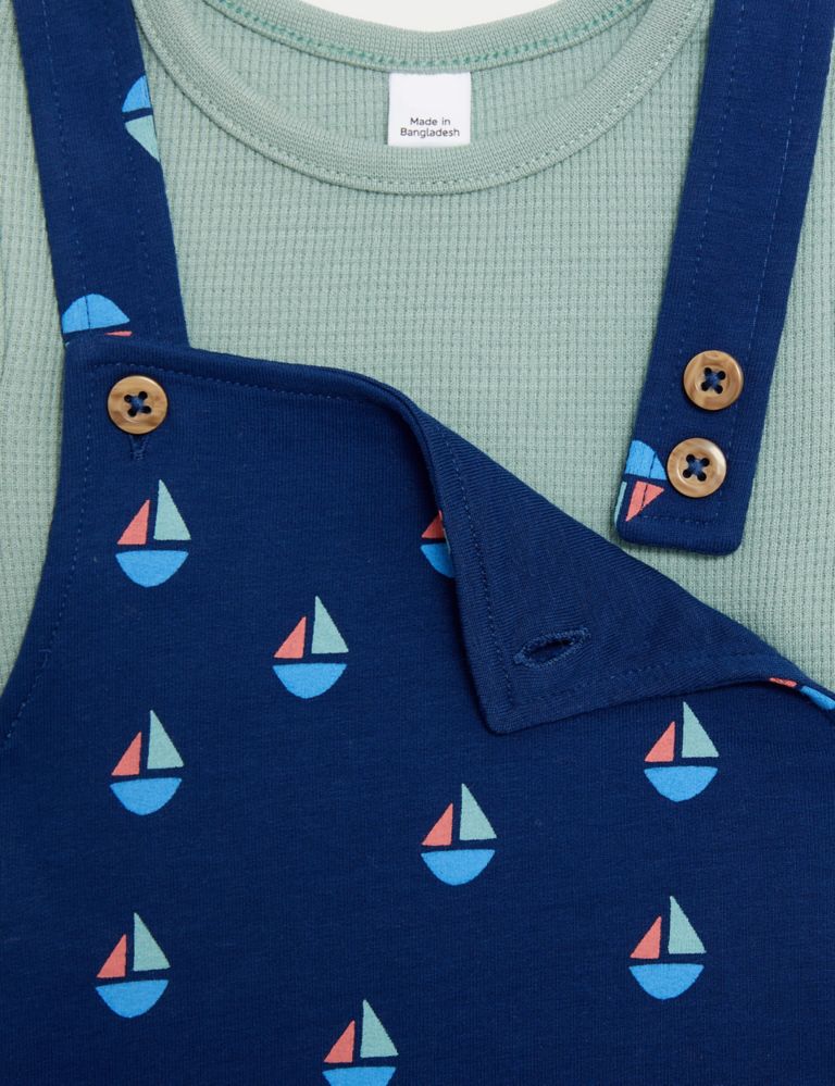 2pc Cotton Rich Boat Print Dungaree Outfit (0-3 Yrs) 7 of 10