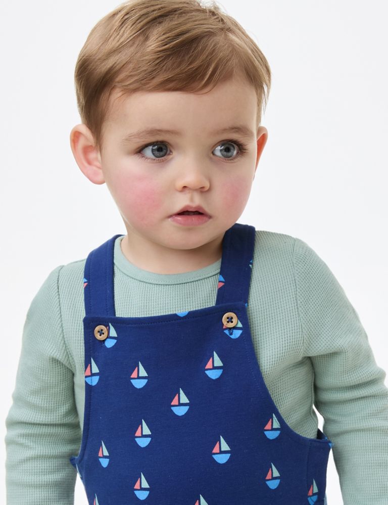 2pc Cotton Rich Boat Print Dungaree Outfit (0-3 Yrs) 10 of 10