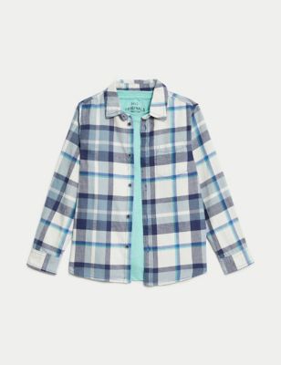 2pc Cotton Rich Checked Shirt and T-Shirt (2-8 Yrs) Image 2 of 5
