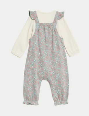 2pc Cotton Rich Ditsy Floral Dungaree Outfit (0-3 Yrs) Image 2 of 6