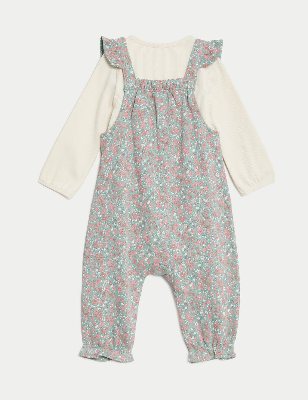 2pc Cotton Rich Ditsy Floral Dungaree Outfit (0-3 Yrs) 1 of 6