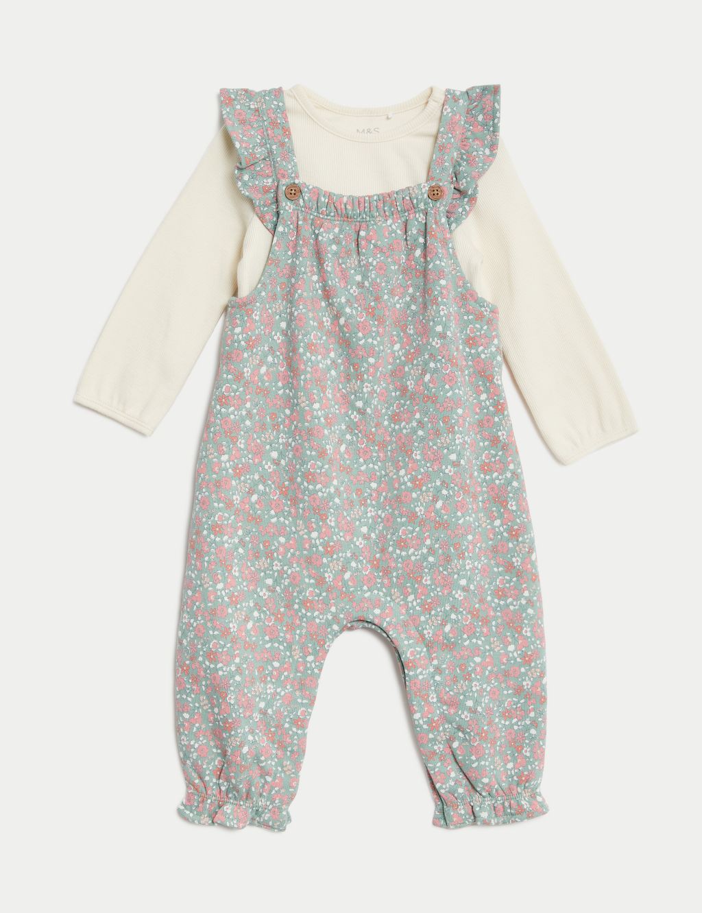 2pc Cotton Rich Ditsy Floral Dungaree Outfit (0-3 Yrs) 3 of 6