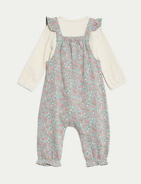 2pc Cotton Rich Ditsy Floral Dungaree Outfit (1-3 Yrs) Image 2 of 6
