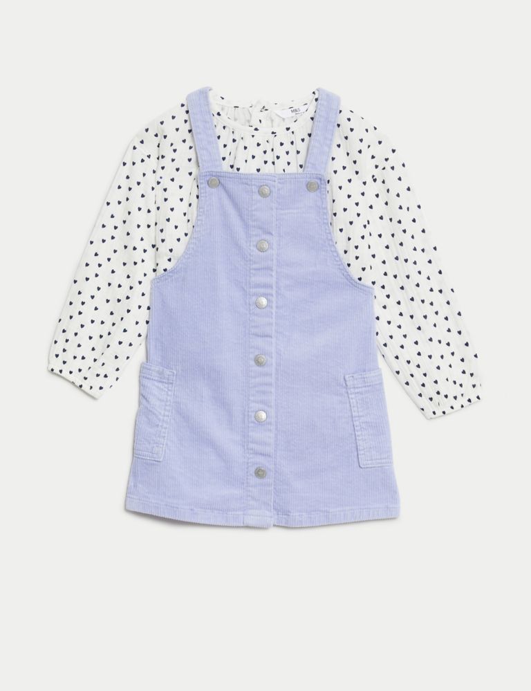 M&S 2pc Cotton Rich Cord Star Pinafore Outfit