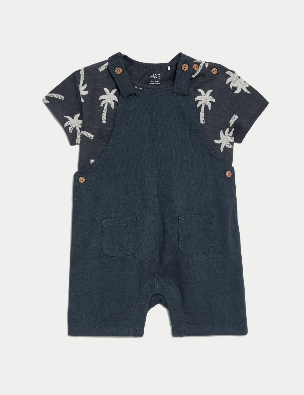 2pc Cotton Rich Palm Tree Bibshort Outfit (0-3 Yrs) 1 of 8