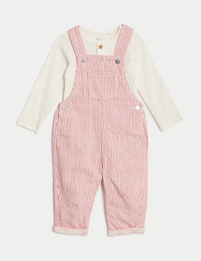 2pc Cotton Rich Striped Dungaree Outfit (0-3 Yrs) Image 2 of 9