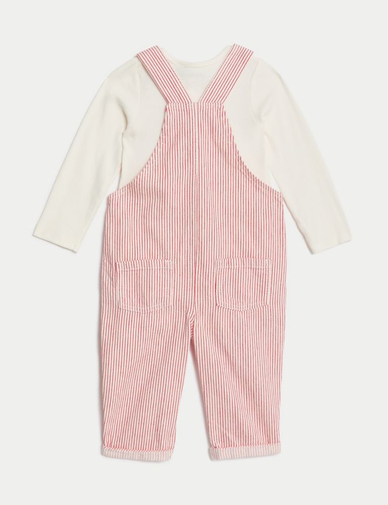 2pc Cotton Rich Striped Dungaree Outfit (0-3 Yrs) 3 of 9