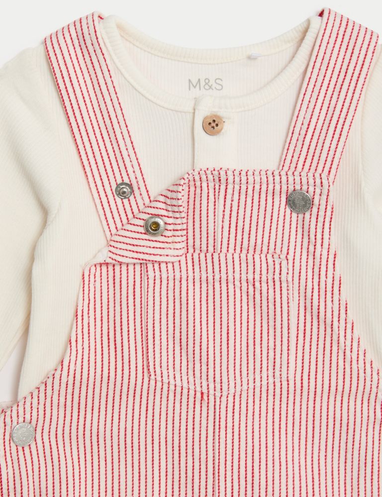 2pc Cotton Rich Striped Dungaree Outfit (0-3 Yrs) 6 of 9