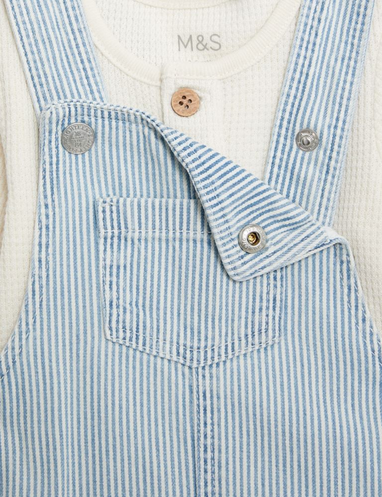 2pc Cotton Rich Striped Dungaree Outfit (0-3 Yrs) 7 of 8