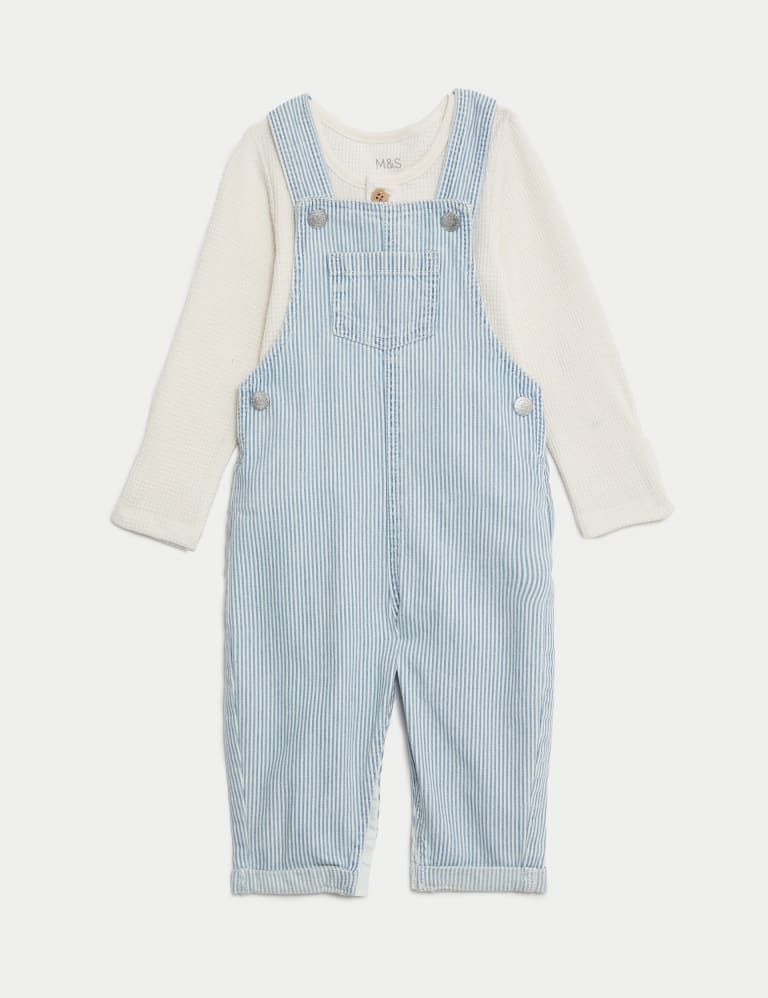 2pc Cotton Rich Striped Dungaree Outfit (0-3 Yrs)