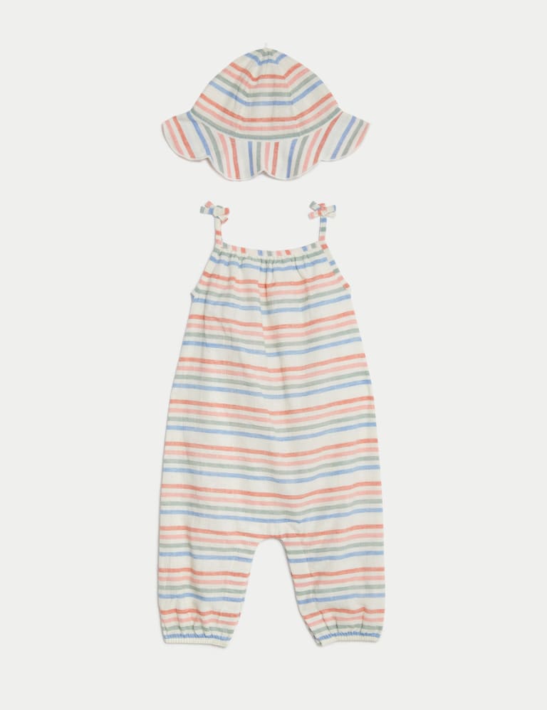 2pc Cotton Rich Striped Dungaree Outfit (0-3 Yrs), M&S Collection