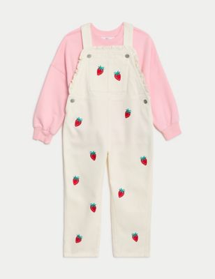 2pc Cotton Rich Sweater & Strawberry Dungarees (2-8 Yrs) Image 2 of 4