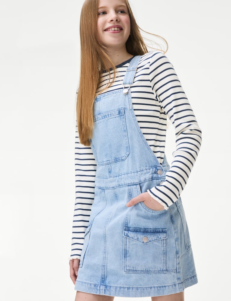  Girls Denim Dungaree Dress Girls Fashion Denim Skirt Stretch  Adjustable Jeans Dress Pinafore Blue 6-7 Years: Clothing, Shoes & Jewelry