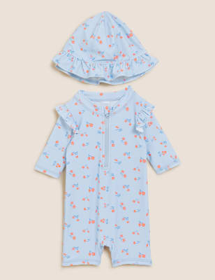 2pc Floral Print All In One Swimsuit 0 3 Yrs M S