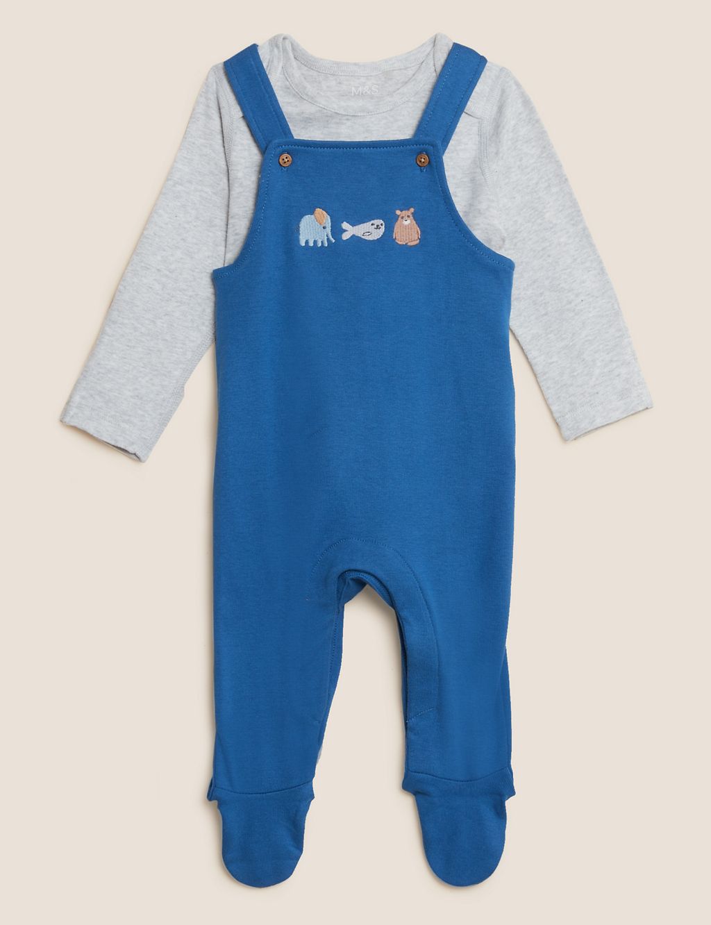 2pc Pure Cotton Animal Dungaree Outfit (7lbs - 12 Mths) 1 of 8