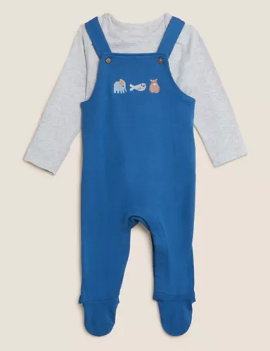 2pc Pure Cotton Animal Dungaree Outfit (7lbs - 12 Mths) 2 of 8