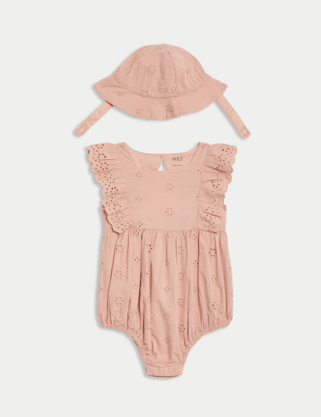 2pc Pure Cotton Broderie Romper (0-3 Yrs) 1 of 8