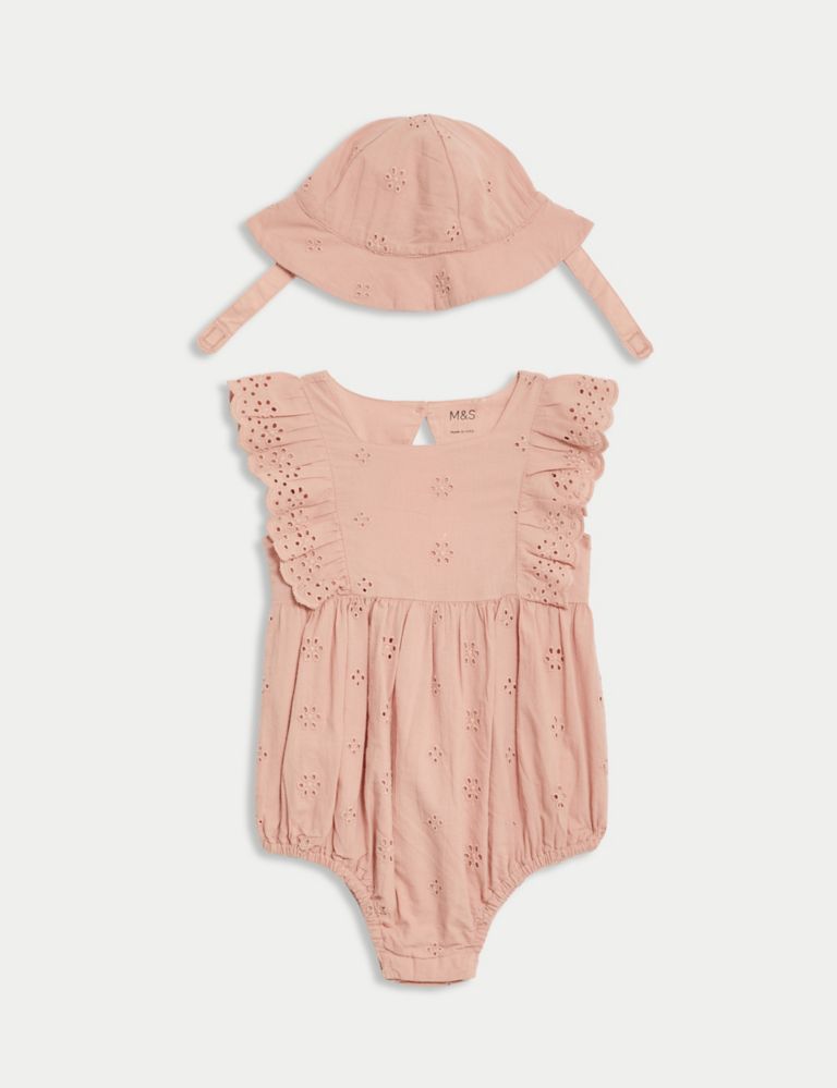 2pc Pure Cotton Broderie Romper (0-3 Yrs) 2 of 8