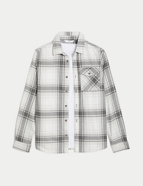 2pc Pure Cotton Checked Shirt and T-Shirt (6-16 Yrs) Image 2 of 5