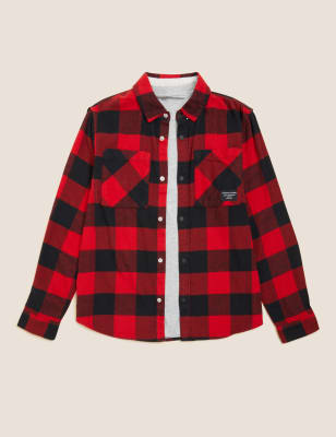 2pc Pure Cotton Checked Shirt and T-Shirt (6-16 Yrs) Image 2 of 5