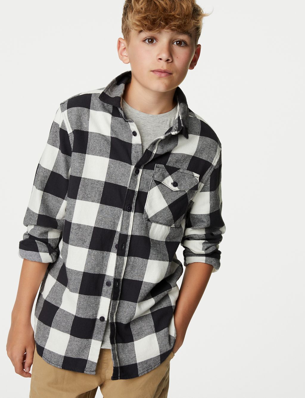 2pc Pure Cotton Checked Shirt and T-Shirt (6-16 Yrs) 2 of 5