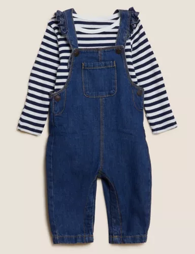 2pc Pure Cotton Denim Dungaree Outfit (0-3 Yrs) 1 of 6