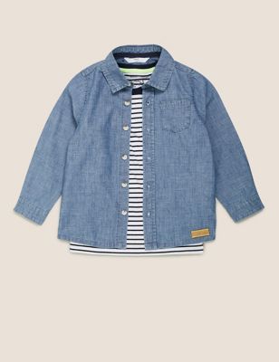 2pc Pure Cotton Denim Shirt with T-Shirt (2-7 Yrs) Image 2 of 5