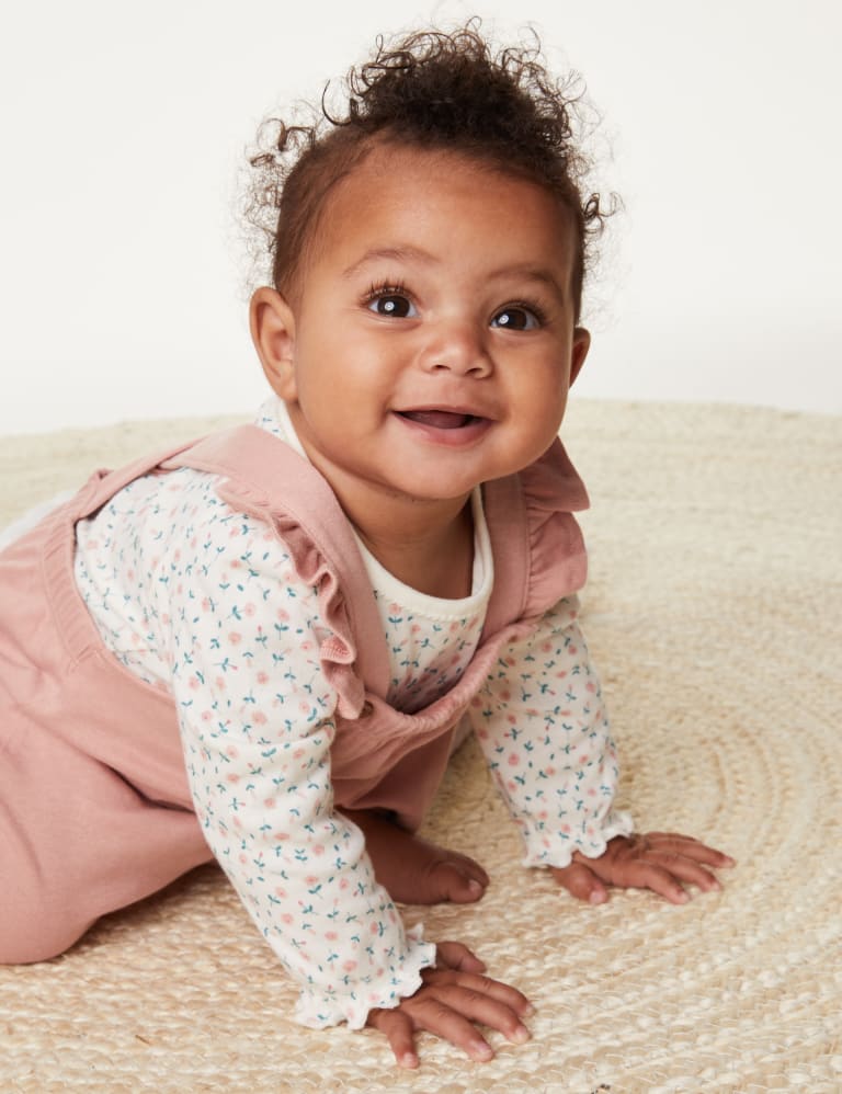 2pc Pure Cotton Floral Dungaree Outfit 7lbs 1 Yrs M S