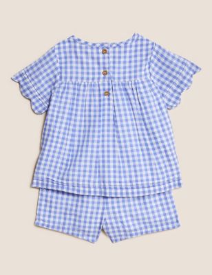 DREAM SALE 12-18m 2-3 YEARS BABY GIRLS BLOUSE SKY BLUE GINGHAM LINED ROMPER SET 