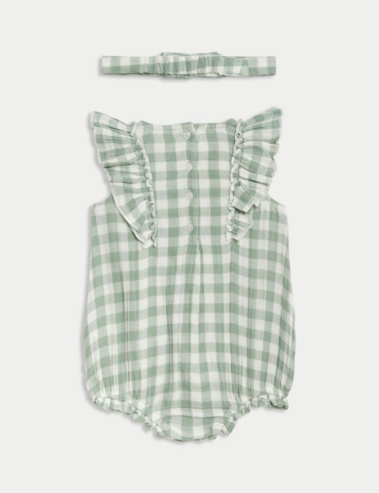 2pc Pure Cotton Gingham Romper (0-3 Yrs) 2 of 4