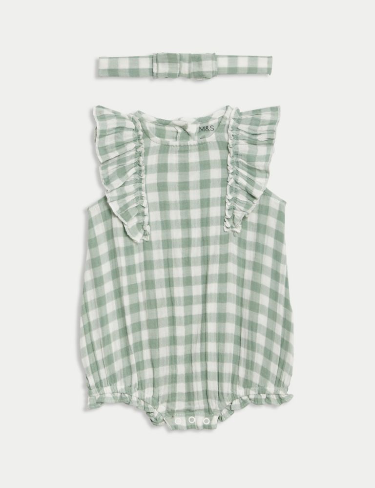 2pc Pure Cotton Gingham Romper (0-3 Yrs) 1 of 4