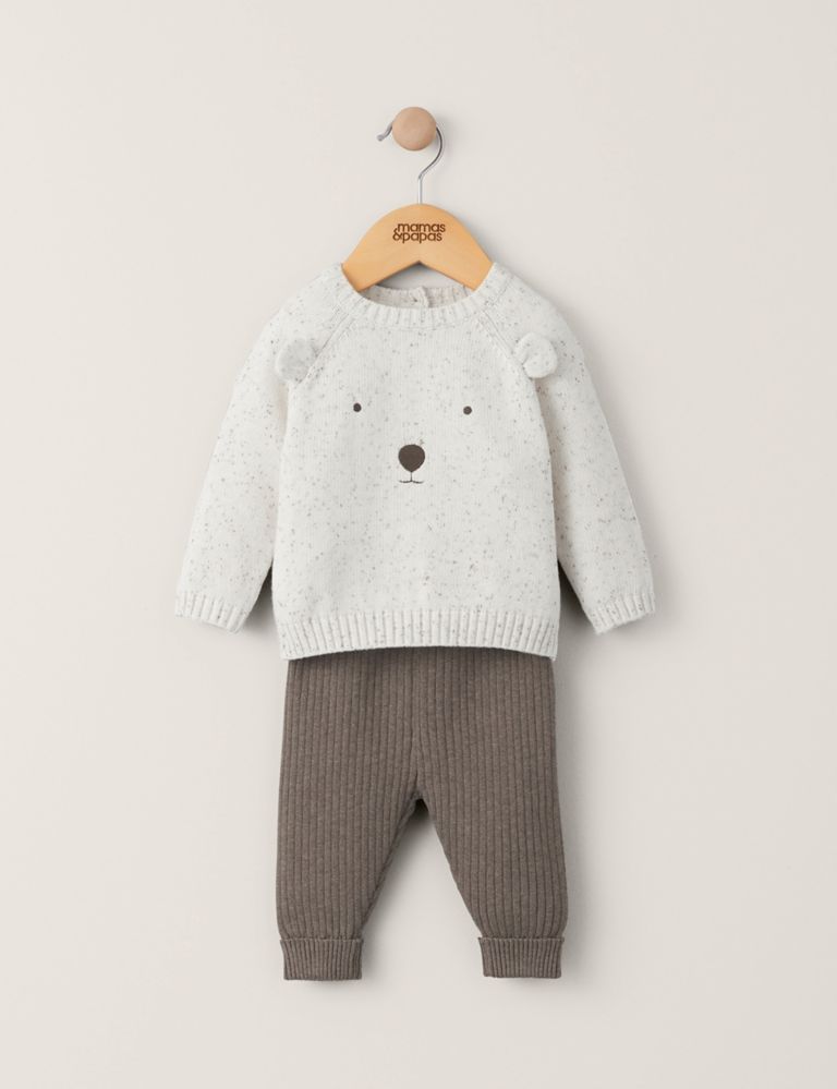 2pc Pure Cotton Knitted Bear Outfit (0-12 Mths) 1 of 6